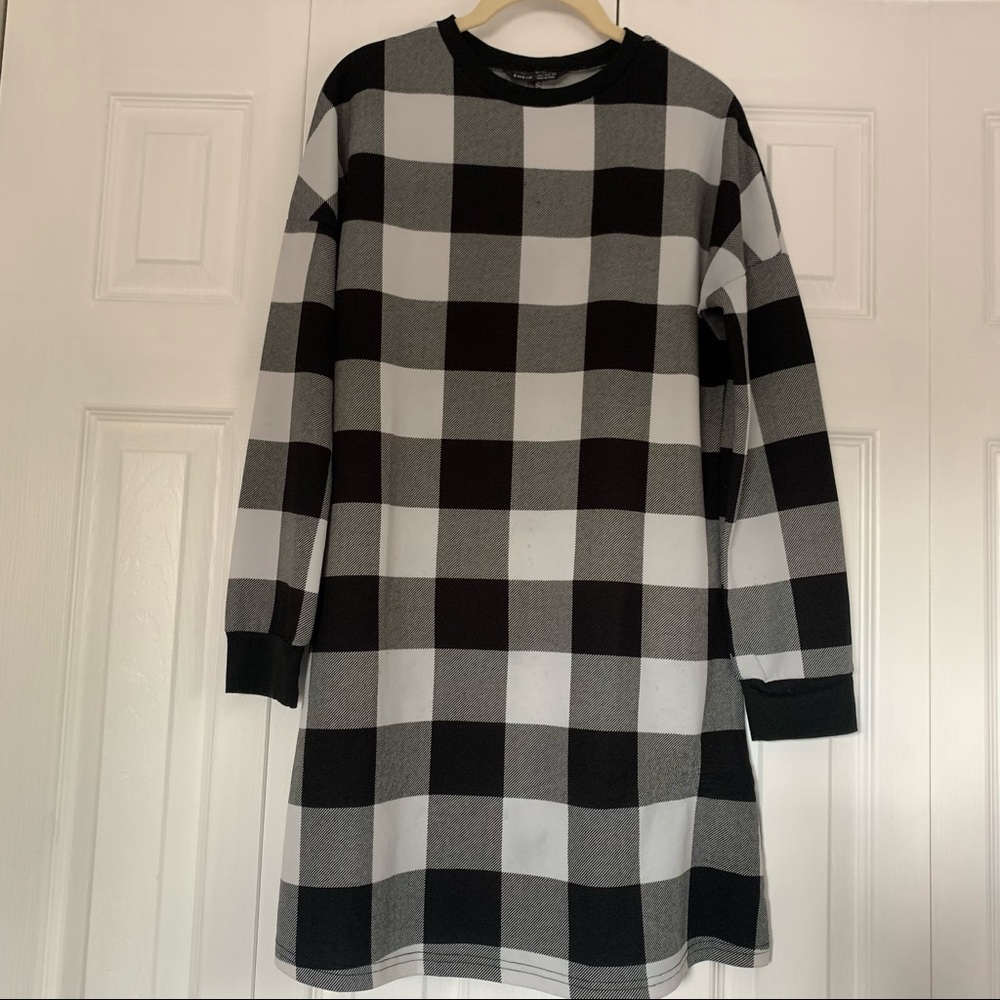 SHEIN Long Sleeve Checkered Shift Dress